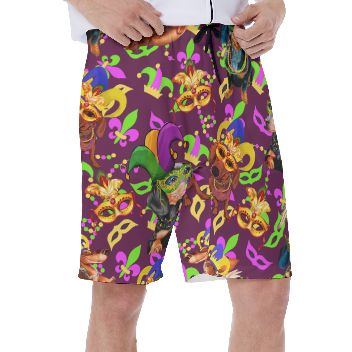 Happy Mardi Gras Dachshund Hawaiian Swim Trunks For Men