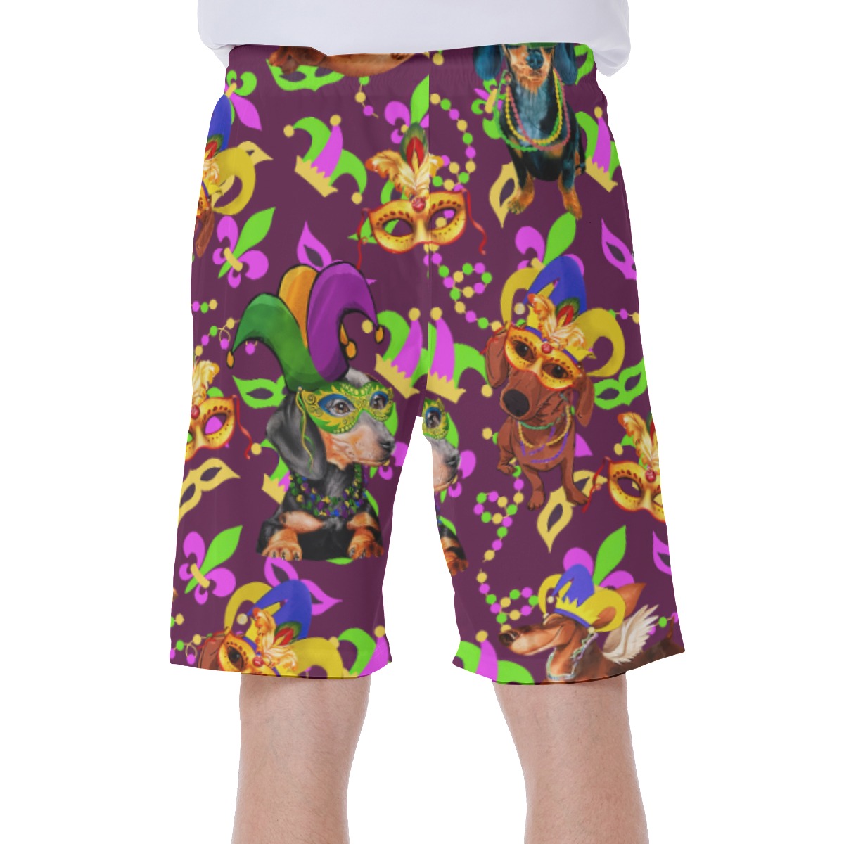 Happy Mardi Gras Dachshund Hawaiian Swim Trunks For Men