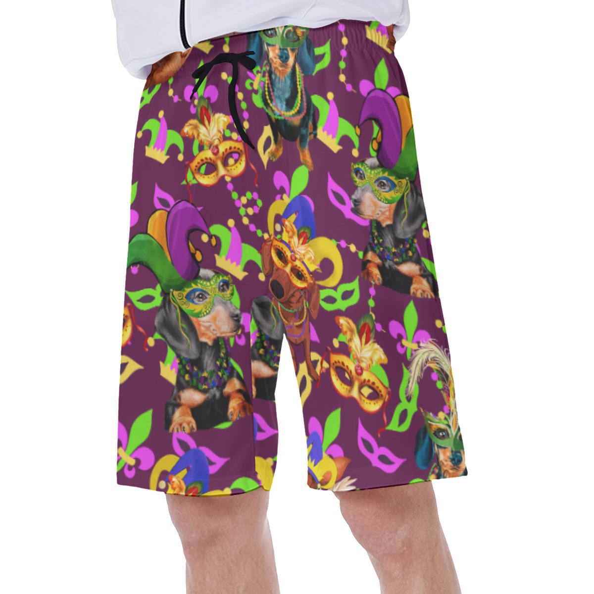 Happy Mardi Gras Dachshund Hawaiian Swim Trunks For Men
