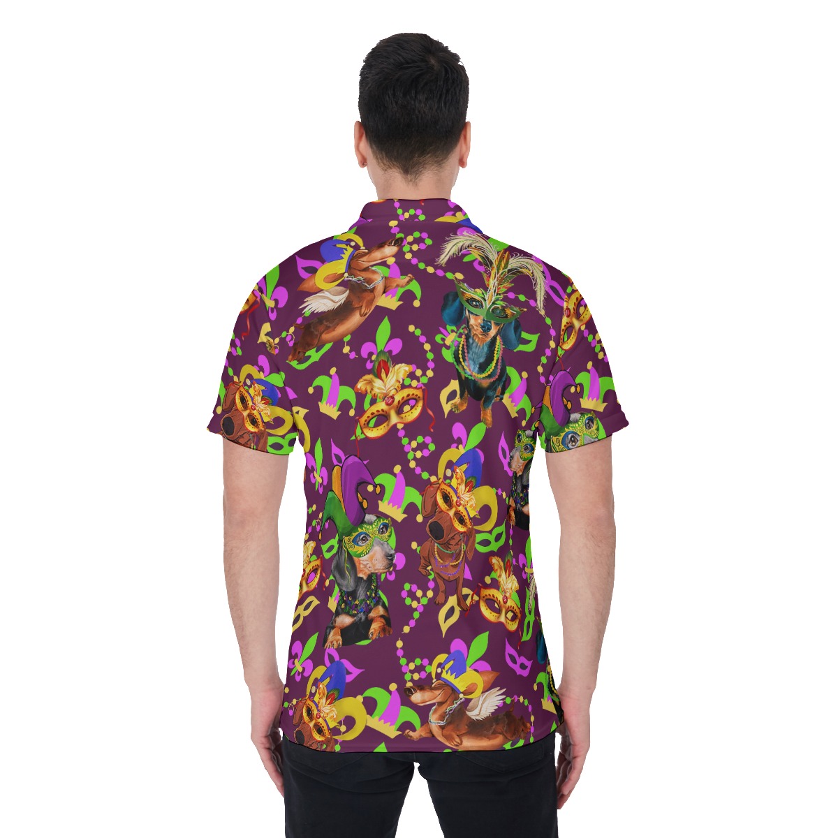 Mardi Gras Dachshund Hawaiian Polo Shirt For Men