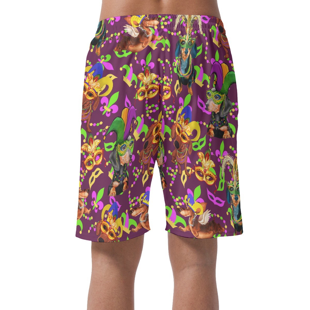Funny Dachshund Mardi Gras Festival Hawaiian Beach Shorts For Men