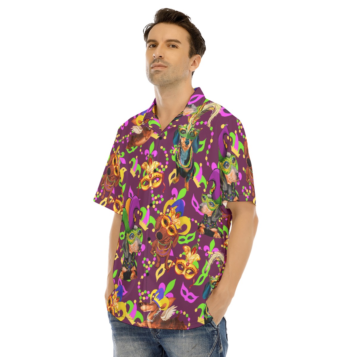 Funny Dachshund Mardi Gras Hawaiian Shirt For Men