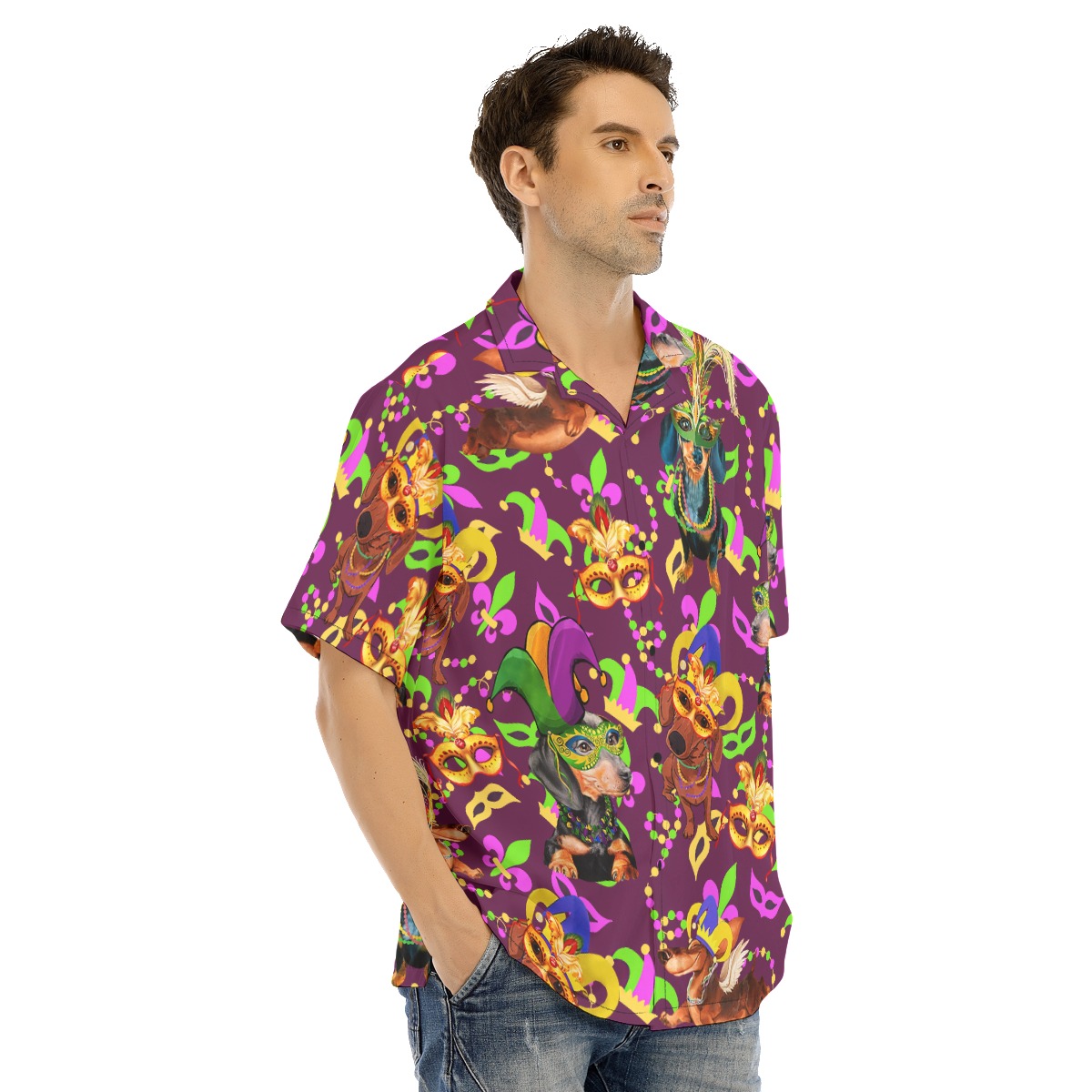 Funny Dachshund Mardi Gras Hawaiian Shirt For Men