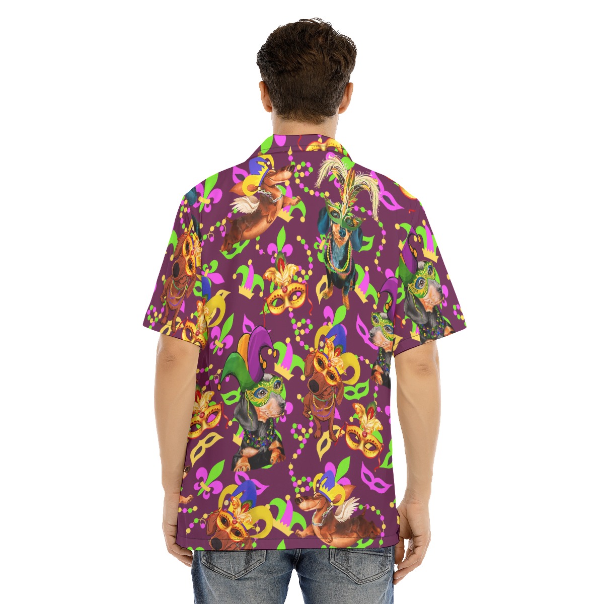 Funny Dachshund Mardi Gras Hawaiian Shirt For Men