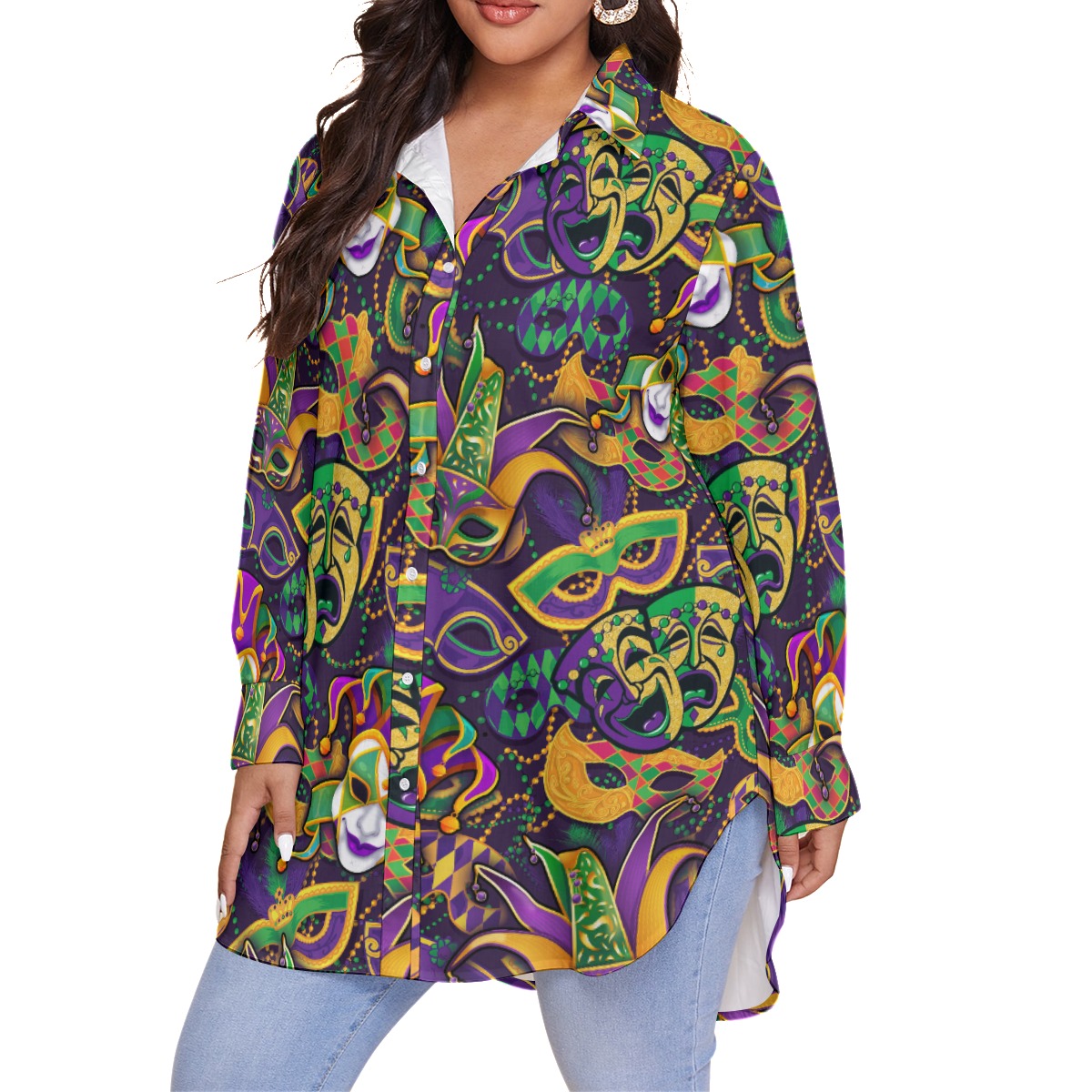 Mardi Gras Hawaiian Plus Size Shirt For Women