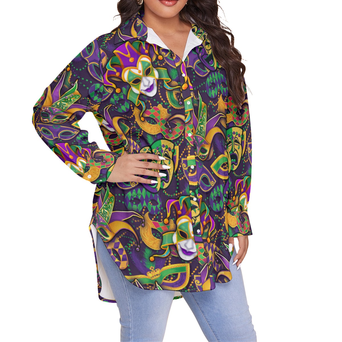 Mardi Gras Hawaiian Plus Size Shirt For Women