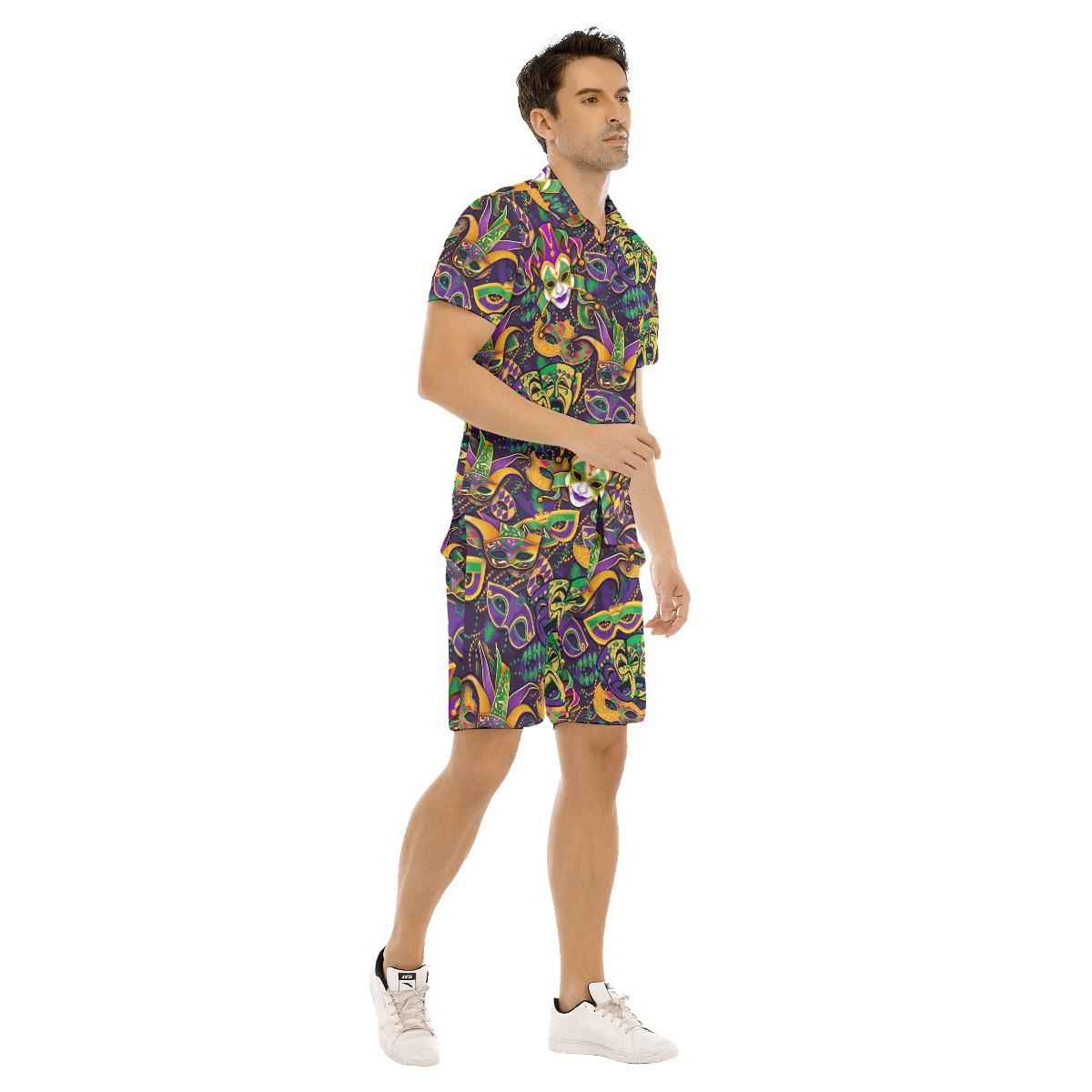 Happy Mardi Gras Colorful Hawaiian Shirt And Shorts For Men