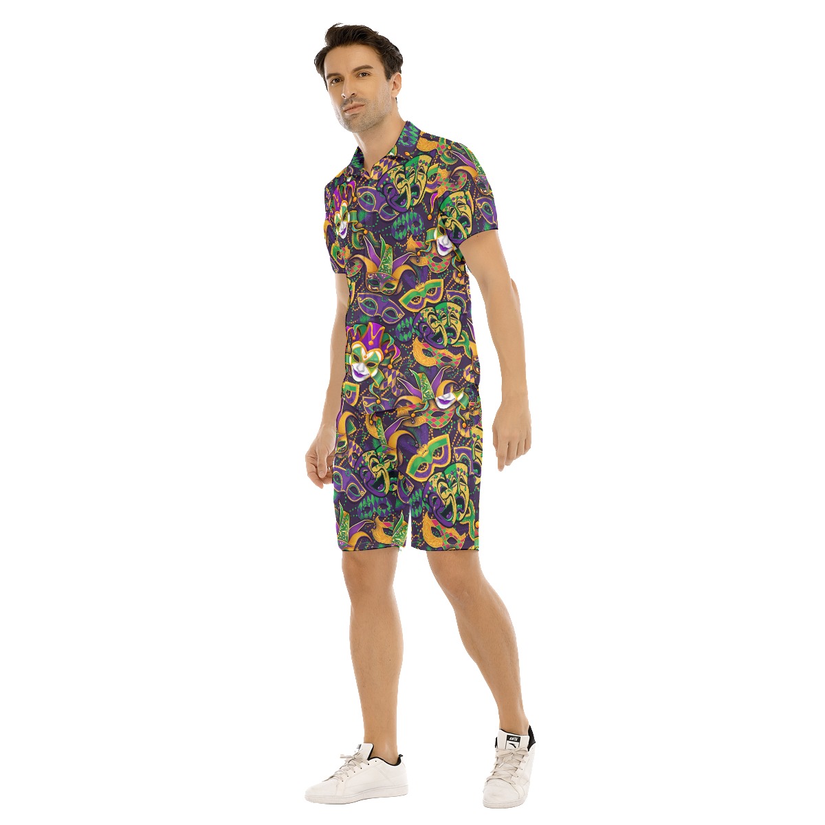Happy Mardi Gras Colorful Hawaiian Shirt And Shorts For Men