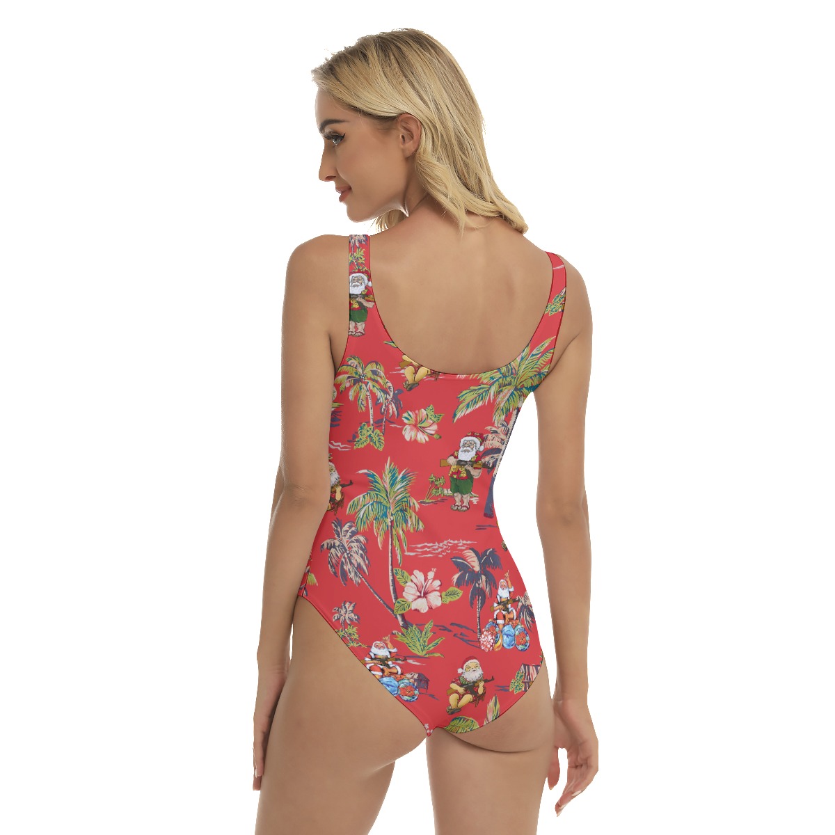 Tropical Santa Claus Tactical Gun Vintage Hawaiian Swimsuit For Women