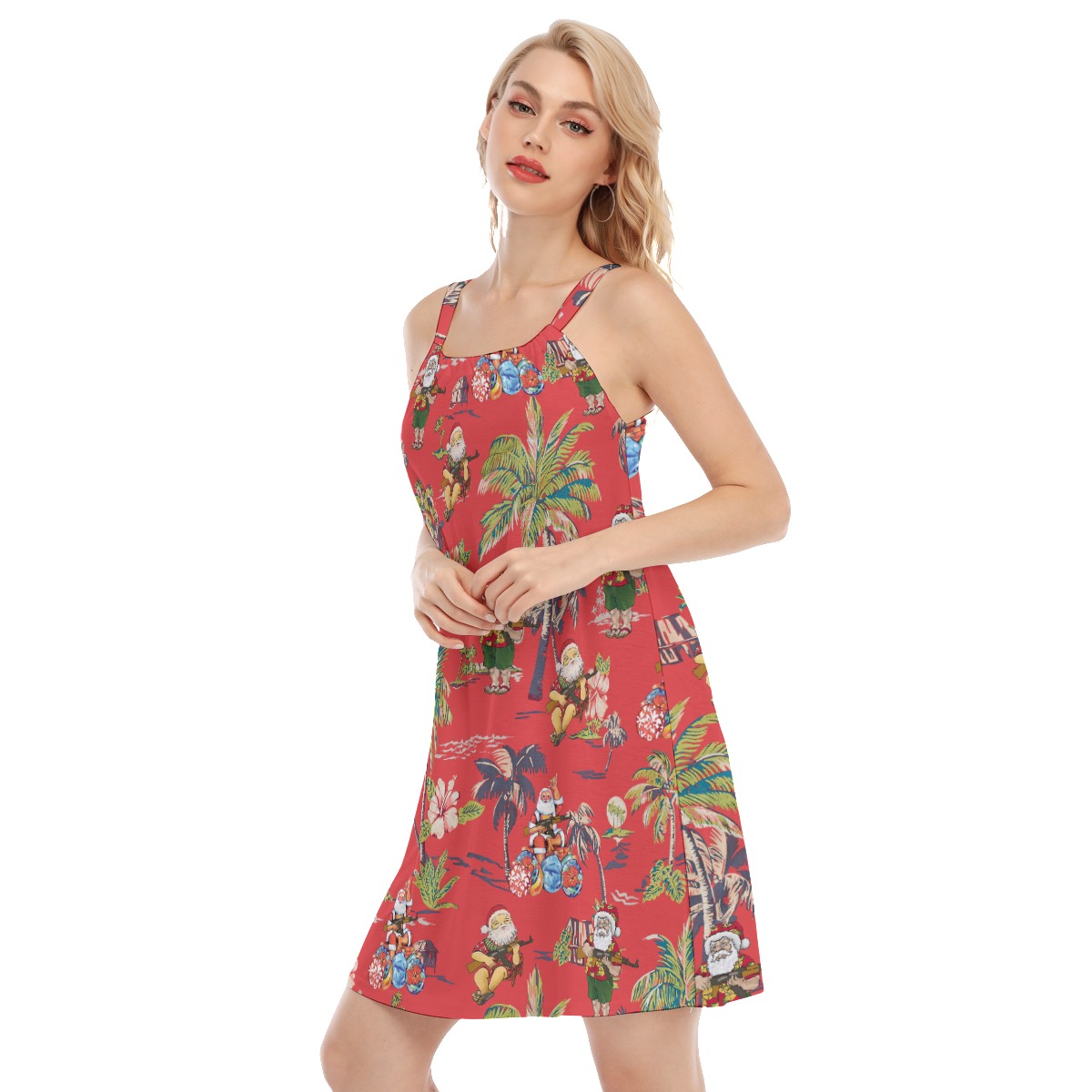 Funny Santa Claus With Gun Vintage Aloha Cami Dresses For Women