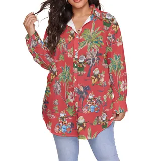 Funny Tactical Gun Santa Claus Vintage Hawaiian Oversized Shirt For Women
