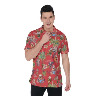 Tropical Santa With Gun Red Hawaiian Polo Shirt