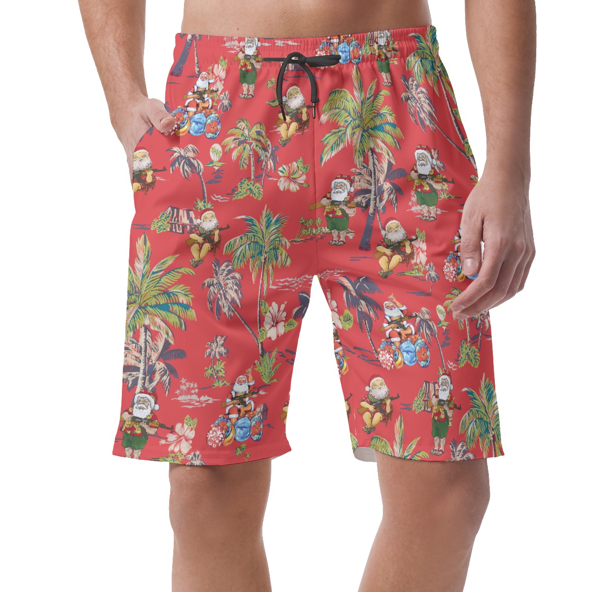 Funny Tactical Gun Santa Vintage Hawaiian Beach Shorts For Men - variant image 1