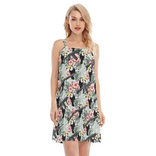 Tactical Gun Toucan Floral Hawaiian Cami Dresses For Women