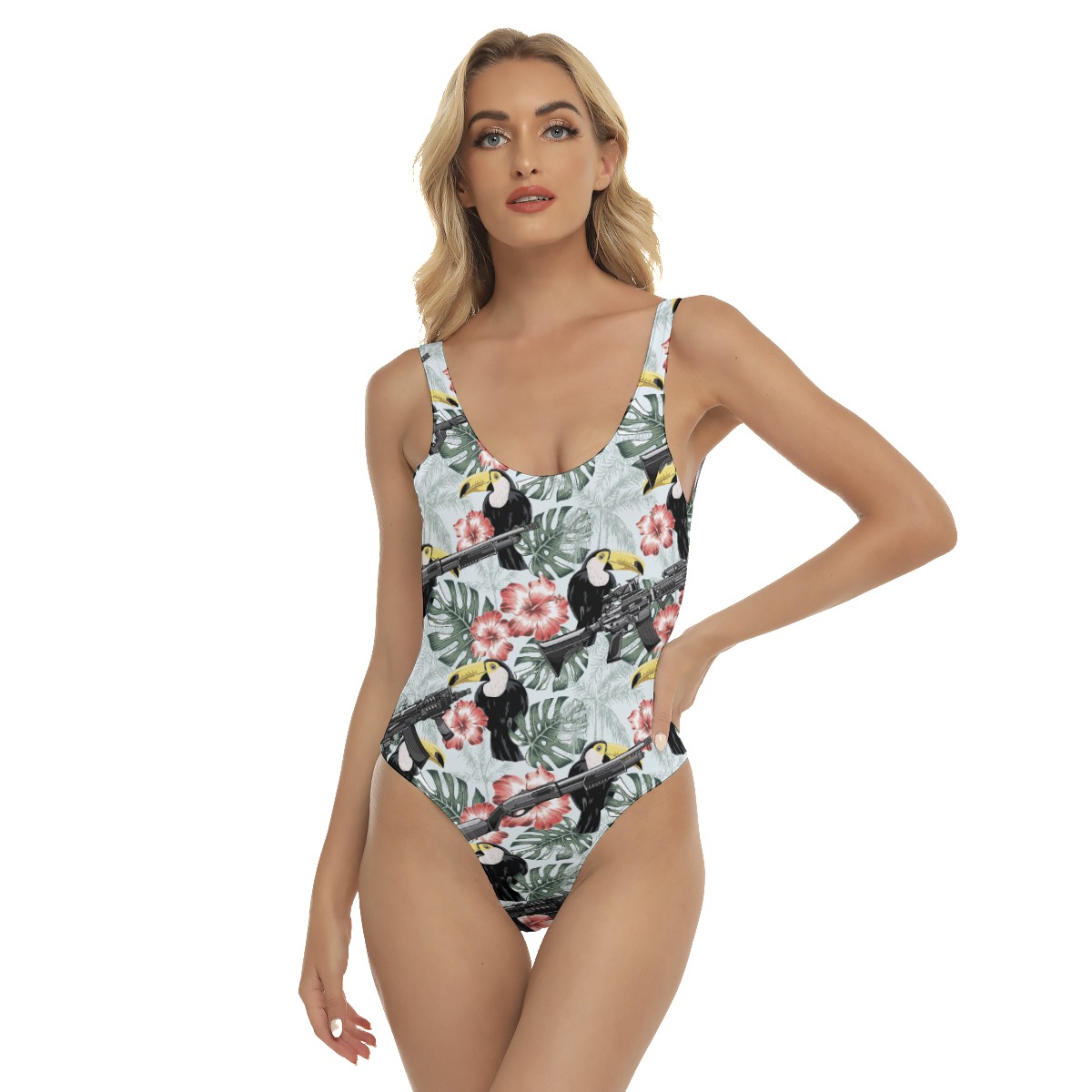 Tropical Hibiscus Tactical Gun Toucan Hawaiian Swimsuit For Women - variant image 1