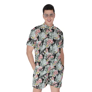 Cool Tactical Gun Toucan Tropical Hibiscus Hawaiian Romper For Men