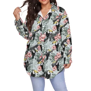 Tropical Hibiscus Toucan Tactical Gun Women's Hawaiian Plus Size Shirt