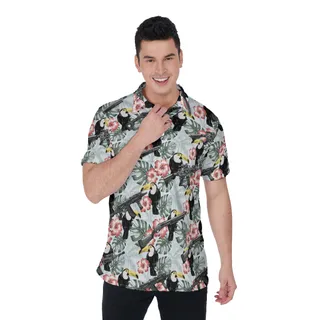 Tactical Gun Toucan Tropical Hibiscus Hawaiian Men's Polo Shirt