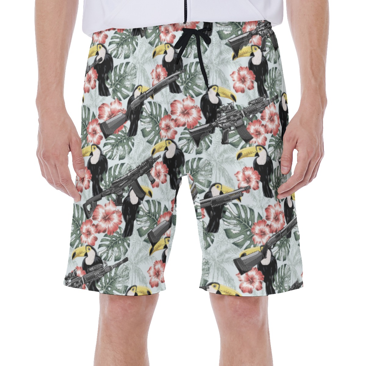 Hibiscus Toucan Tactical Gun Hawaiian Swim Trunks For Men - variant image 1