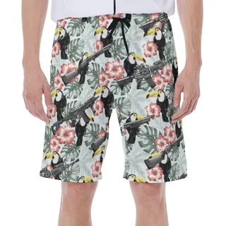 Hibiscus Toucan Tactical Gun Hawaiian Swim Trunks For Men
