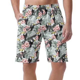 Tropical Toucan Gun Tactical Hibiscus Hawaiian Beach Shorts For Men