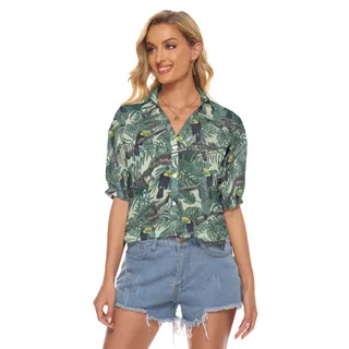 Tropical Toucan Long Gun Tactical Hawaiian Cropped Shirt