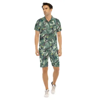Set Tactical Gun Tropical Toucan Hawaiian Shirt And Matching Shorts For Men