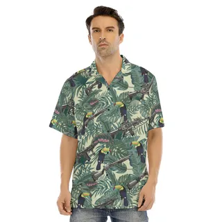 Tropical Toucan Tactical Gun Green Hawaiian Shirt
