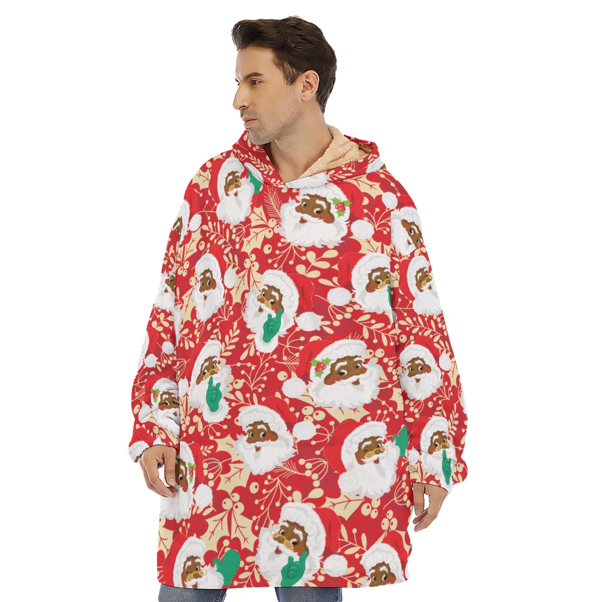 African Black Santa Christmas Blanket Sweatshirt For Men - variant image 1