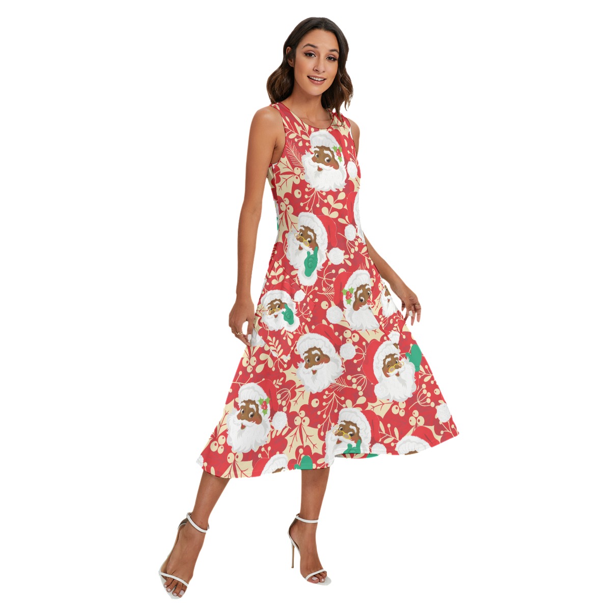 African Black Santa Hawaiian Long Christmas Dress With Pockets For Women - variant image 1
