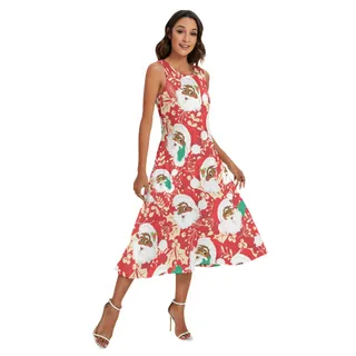African Black Santa Hawaiian Long Christmas Dress With Pockets For Women