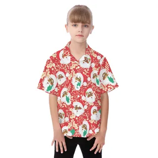 Funny Black Santa Christmas Aloha Shirt For Kids