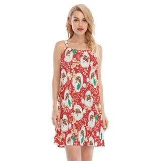 Colorful Black Santa Christmas Hawaiian Dress For Women