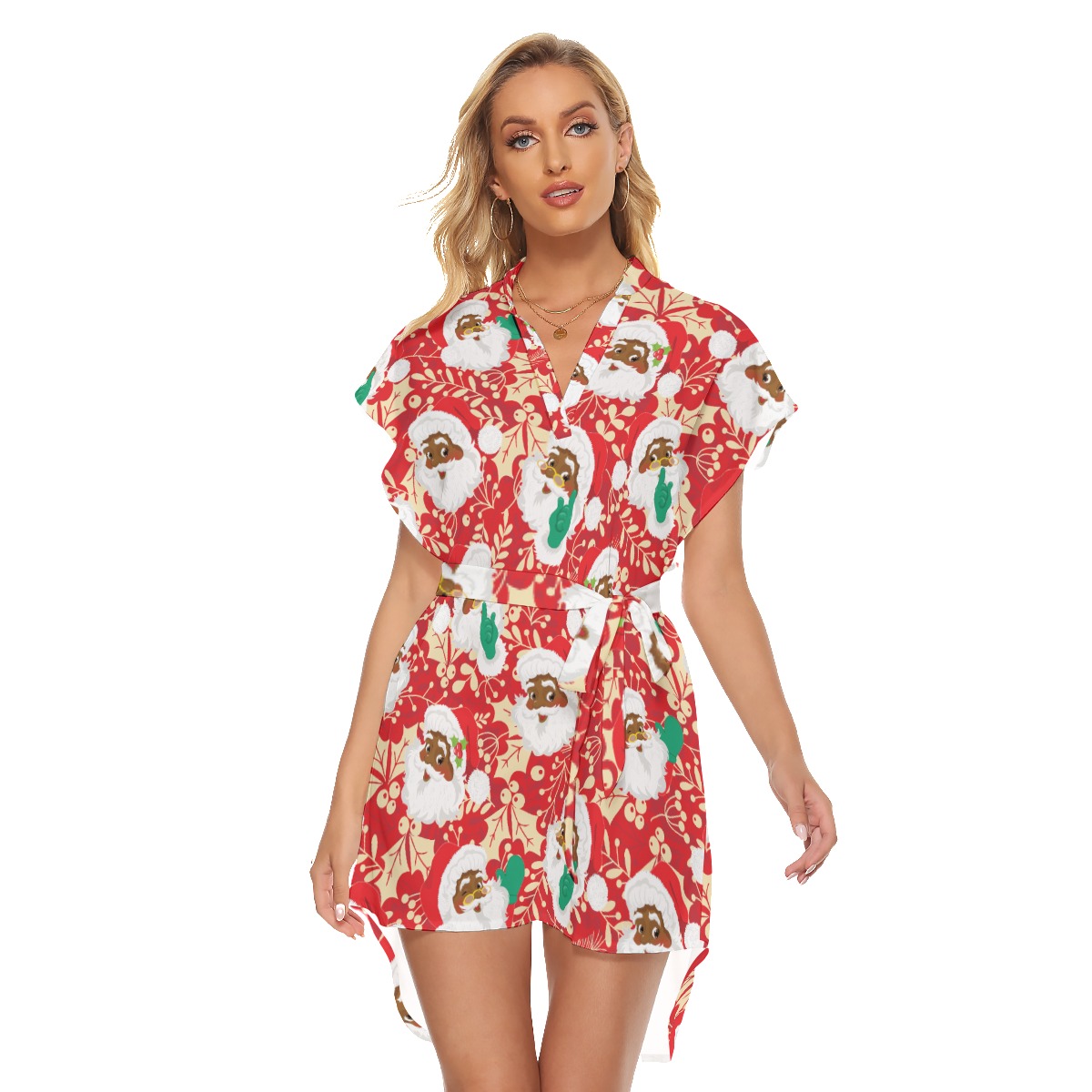 Pretty African American Santa Hawaiian Christmas Dress With Belt - variant image 1
