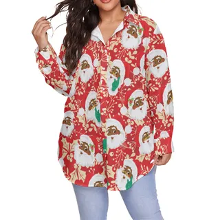 African American Santa Plus Size Christmas Shirt For Women