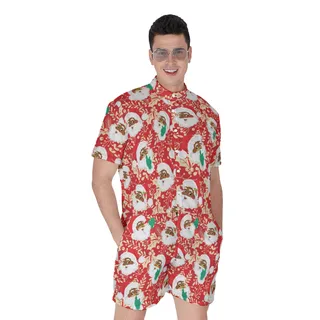 Cool Black Santa Merry Christmas Hawaiian Romper For Men
