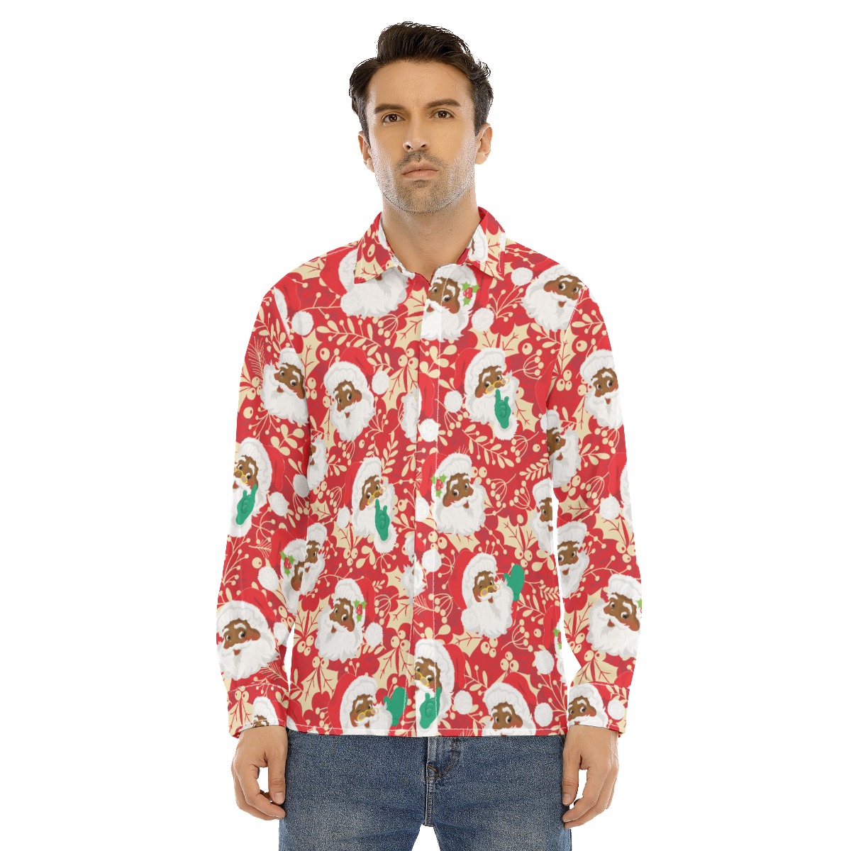 Africa American Santa Xmas Long Sleeve Hawaiian Shirt For Men - variant image 1