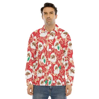 Africa American Santa Xmas Long Sleeve Hawaiian Shirt For Men