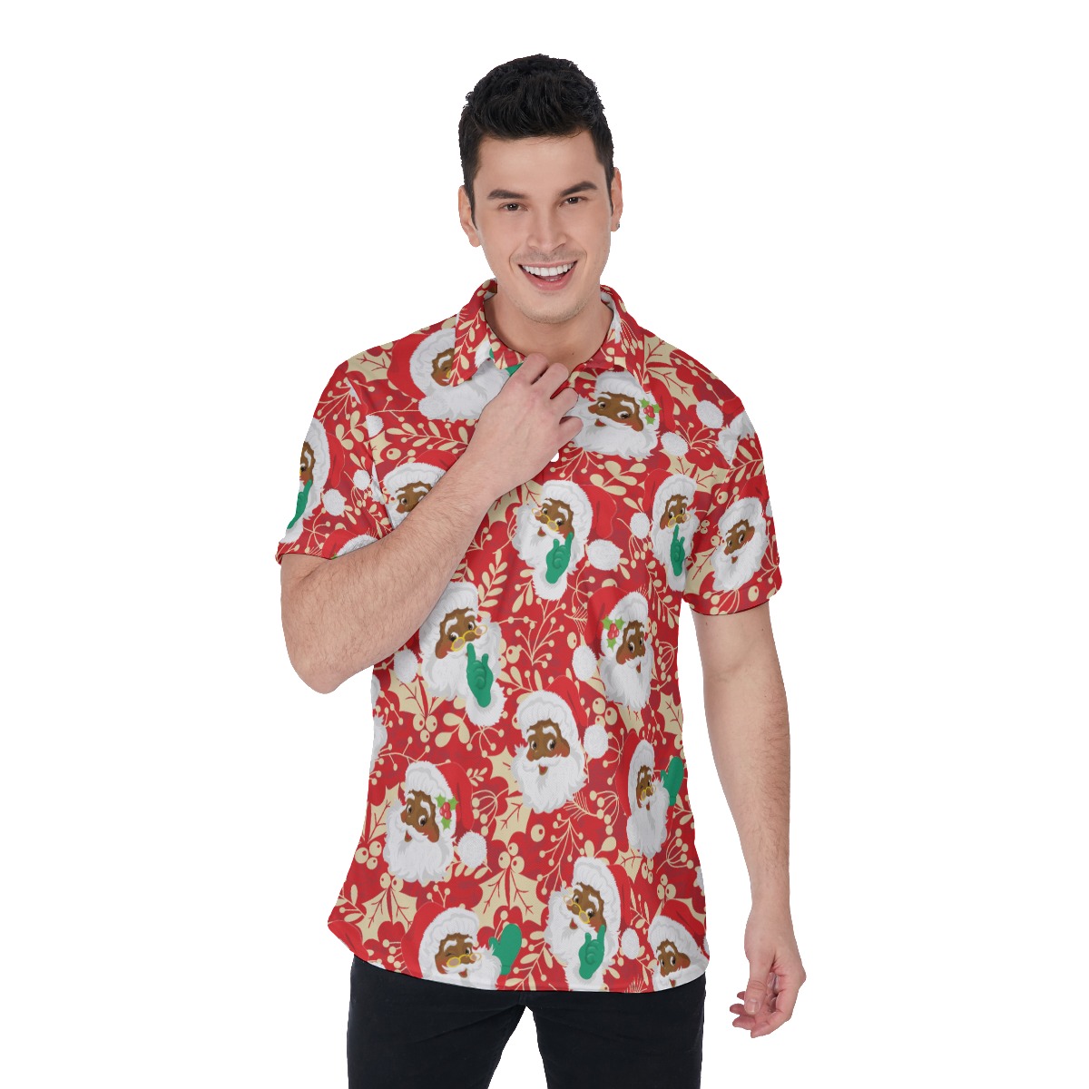 Funny African American Santa Hawaiian Polo For Christmas - variant image 1