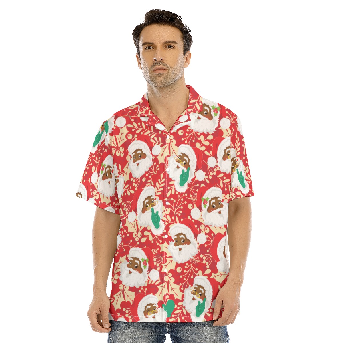 African American Santa Hawaiian Christmas Shirt For Men - variant image 1