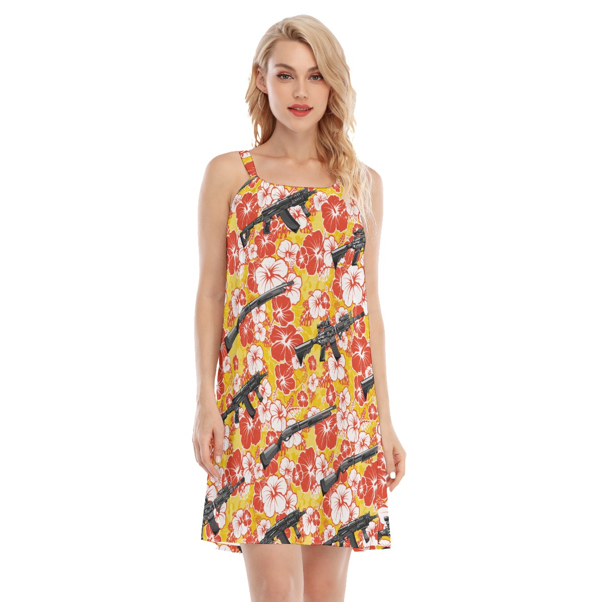 Vintage Hibiscus Gun Yellow Hawaiian Dresses For Women - variant image 1