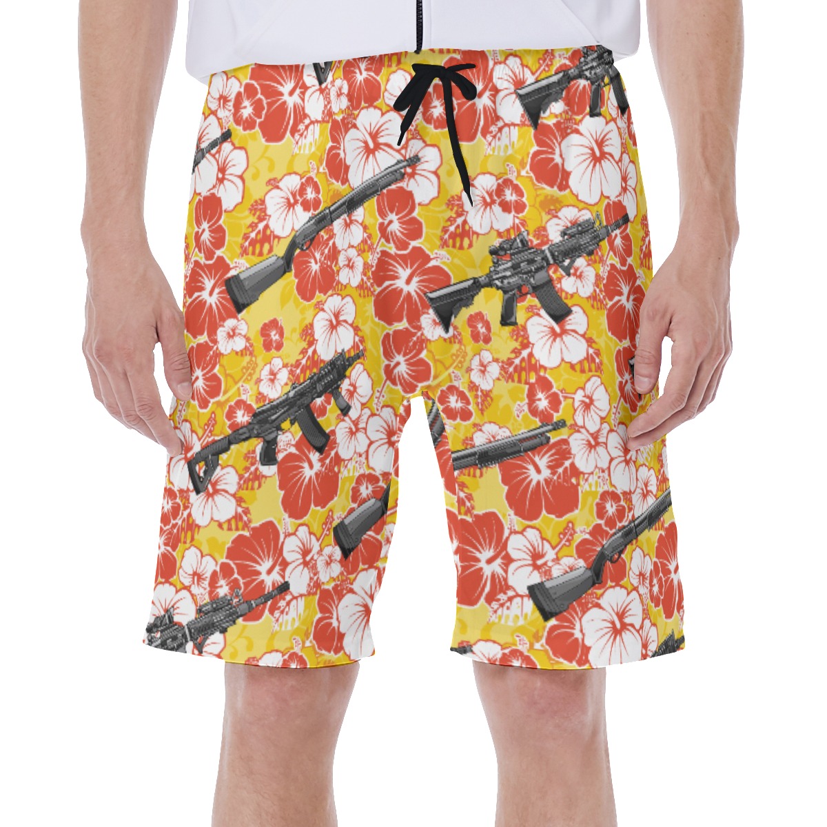 Yellow Hibiscus Gun Hawaiian Swim Trunks For Men - variant image 1