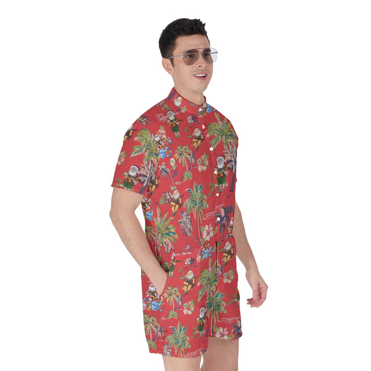 Tropical Santa With Gun Classic Hawaiian Romper For Men