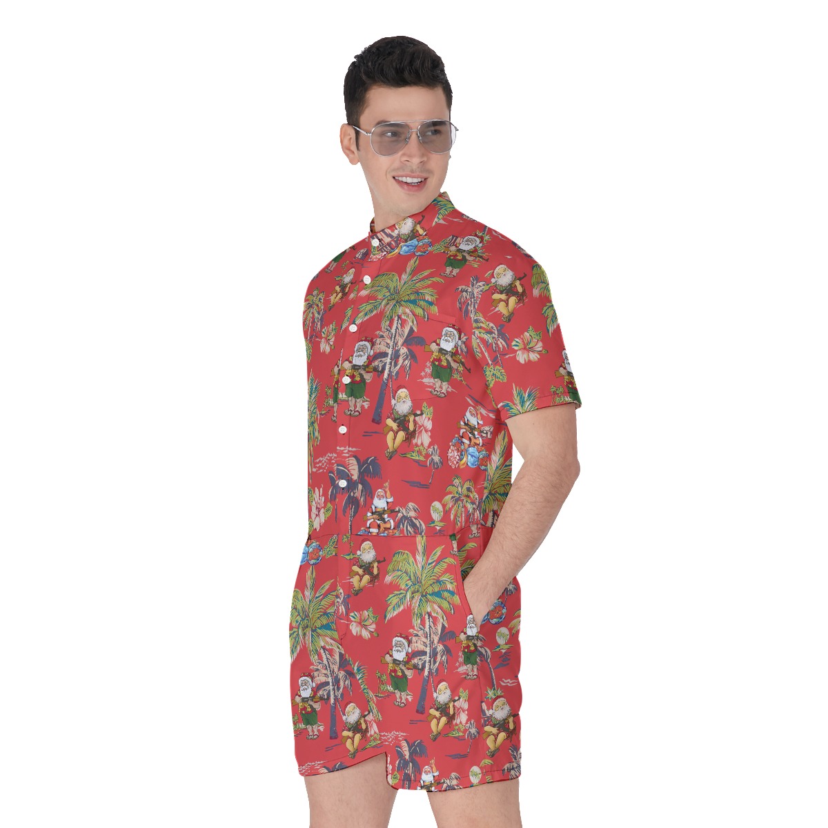 Tropical Santa With Gun Classic Hawaiian Romper For Men