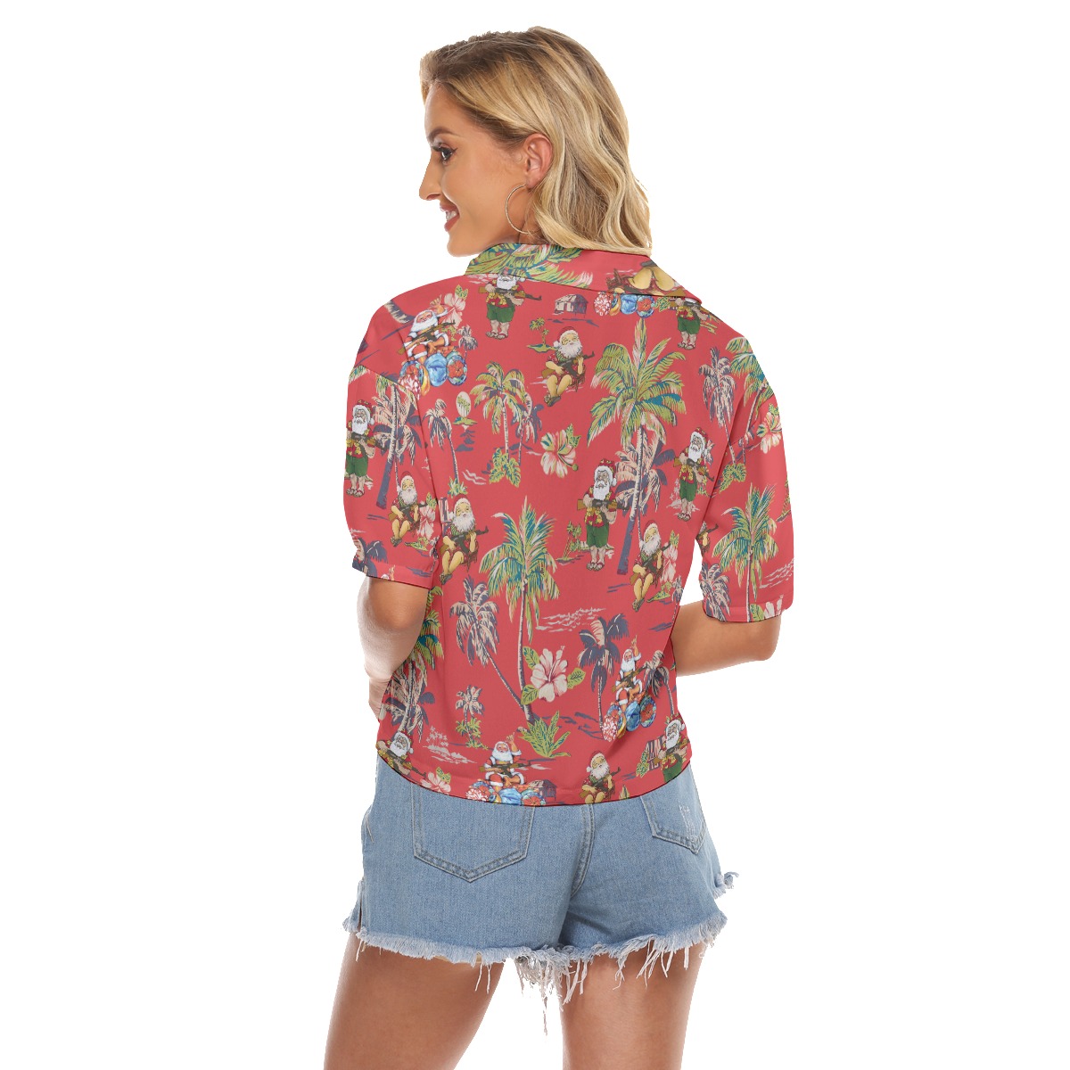 Funny Santa Tactical Gun Vintage Red Hawaiian Crop Top Shirt For Women