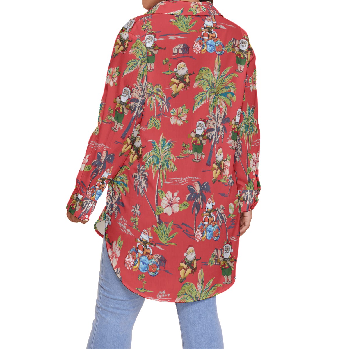 Funny Tactical Gun Santa Claus Vintage Hawaiian Oversized Shirt For Women