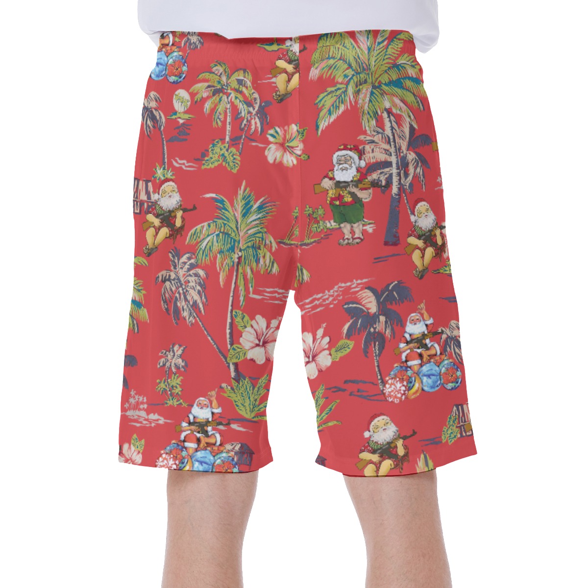 Funny Santa Claus With Gun Tropical Vintage Hawaiian Swimwear For Men