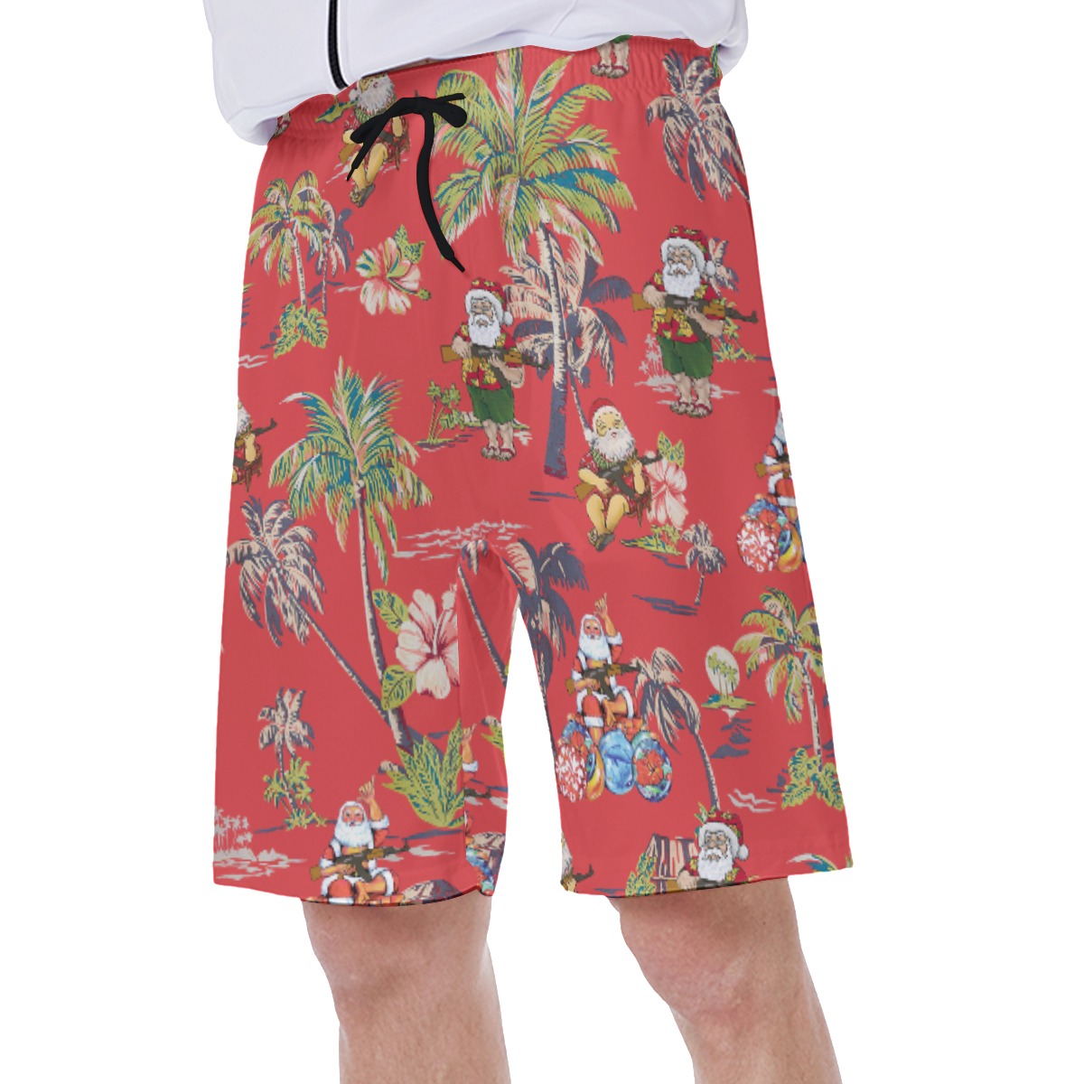 Funny Santa Claus With Gun Tropical Vintage Hawaiian Swimwear For Men