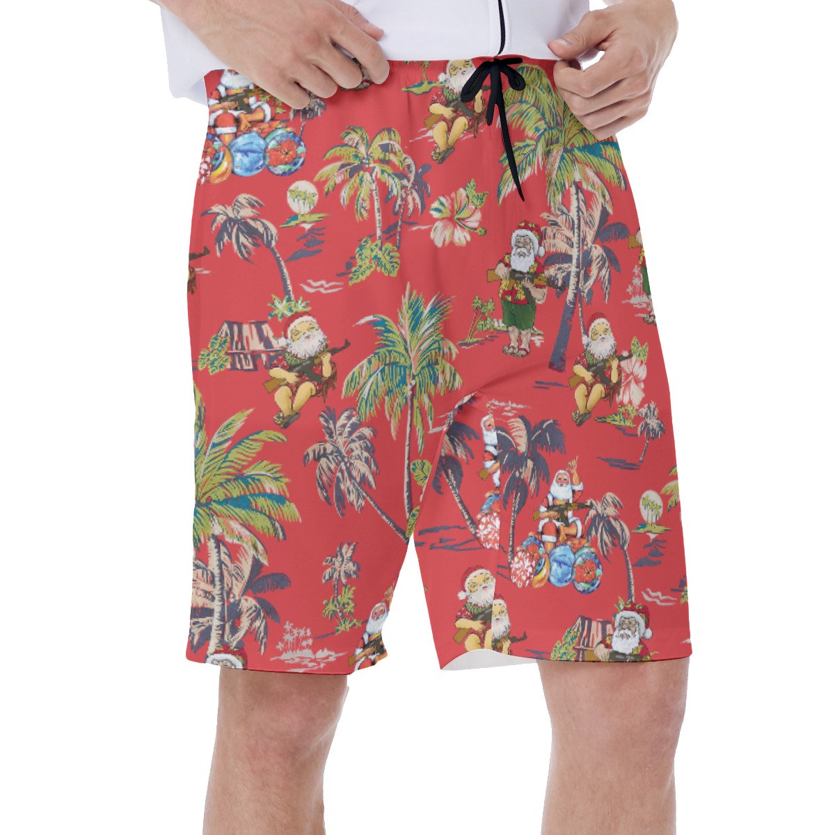 Funny Santa Claus With Gun Tropical Vintage Hawaiian Swimwear For Men