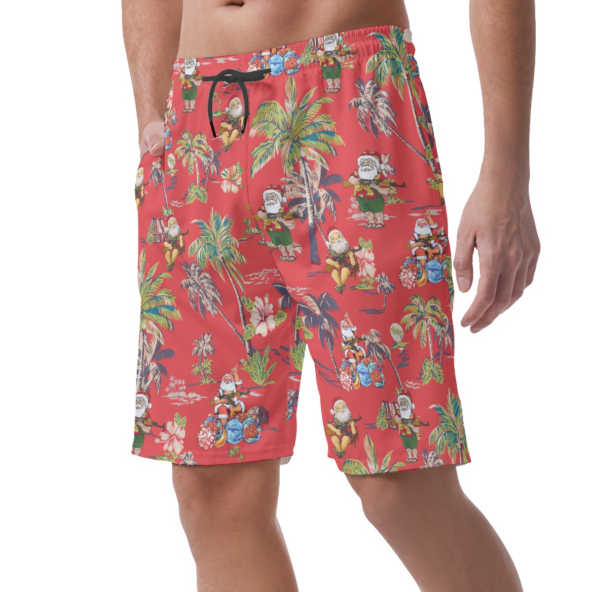 Funny Tactical Gun Santa Vintage Hawaiian Beach Shorts For Men